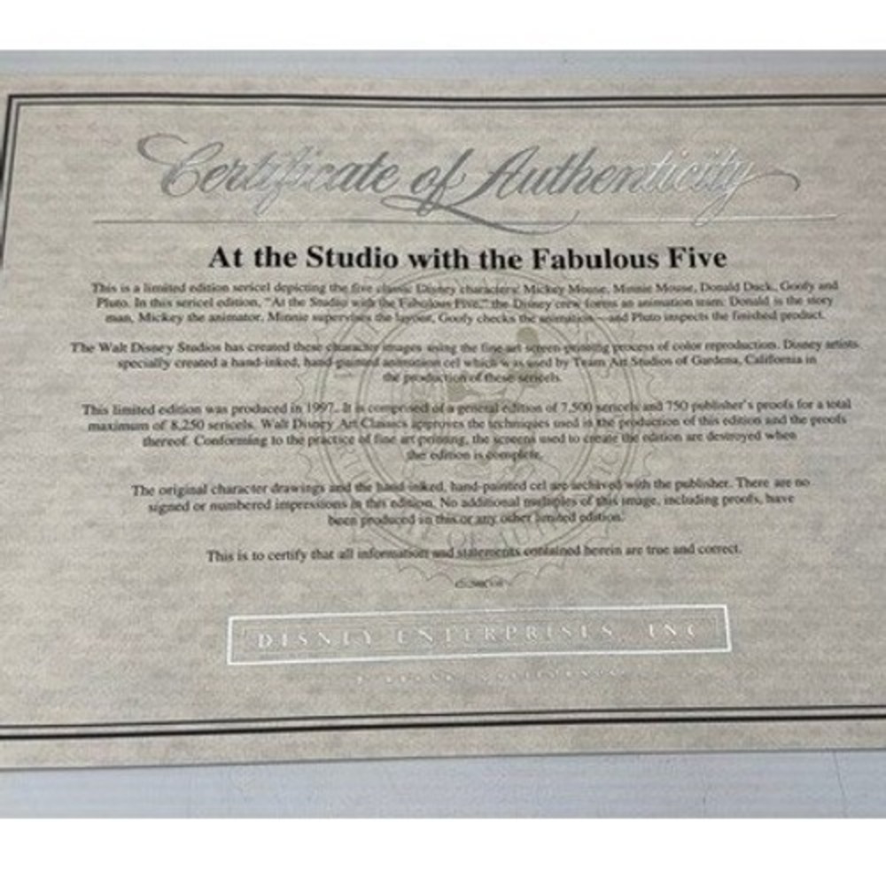 Disney At the Studio with the Fabulous Five Limited Edition Sericel Framed COA - Picture 8 of 8